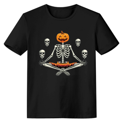Adult Unisex Halloween Pumpkin Skull Black T-shirt Costume