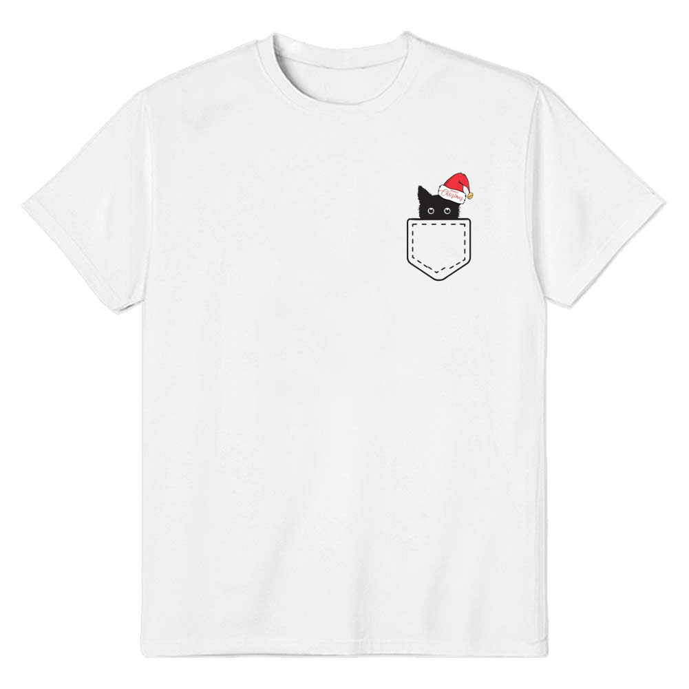 Adult Unisex Festival Funny Christmas Cat Xmas White T-shirt Costume