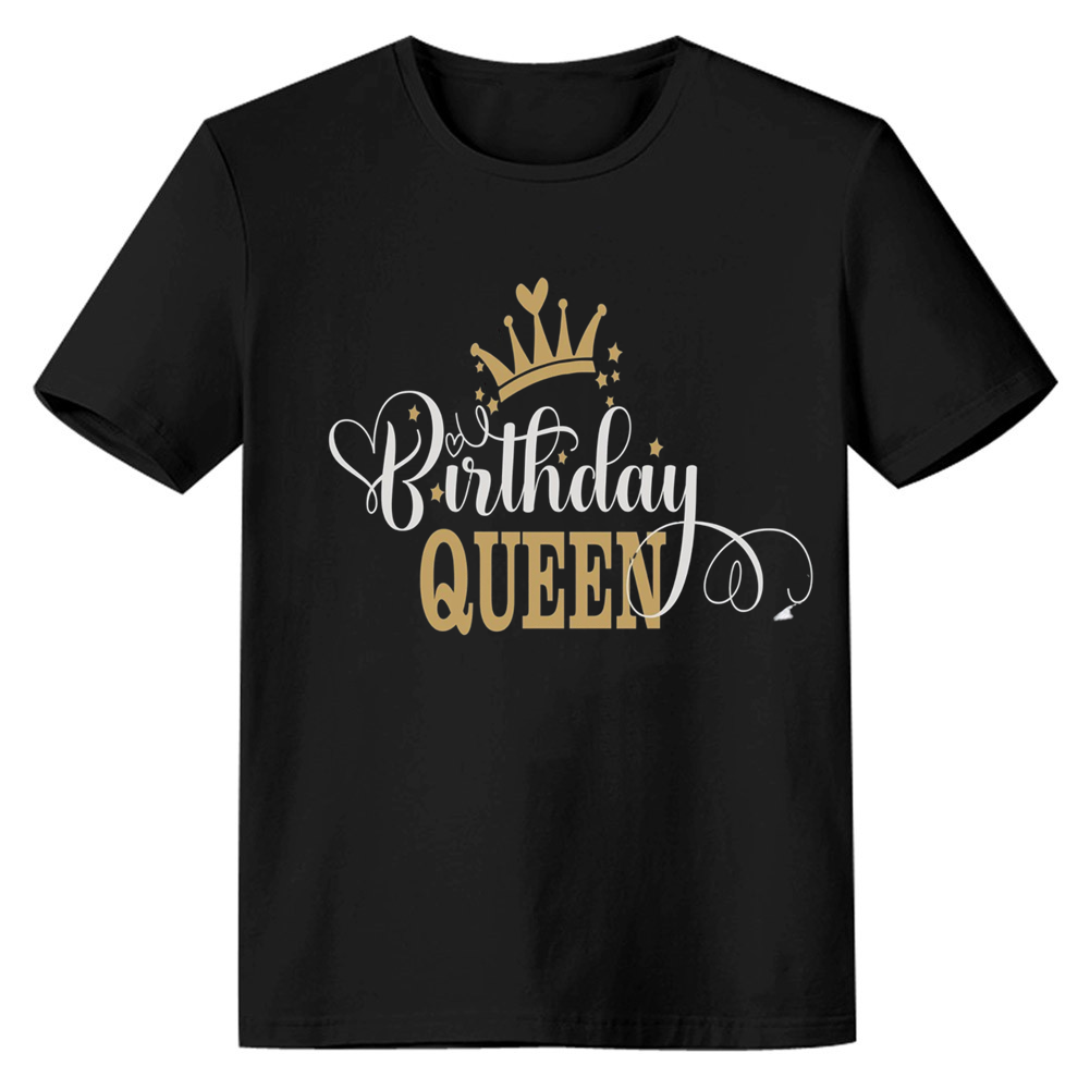 Adult Woman Birthday Queen Birthday Party Black Short Sleeve T-shirt 