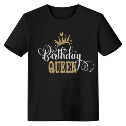 Adult Woman Birthday Queen Birthday Party Black Short Sleeve T-shirt 