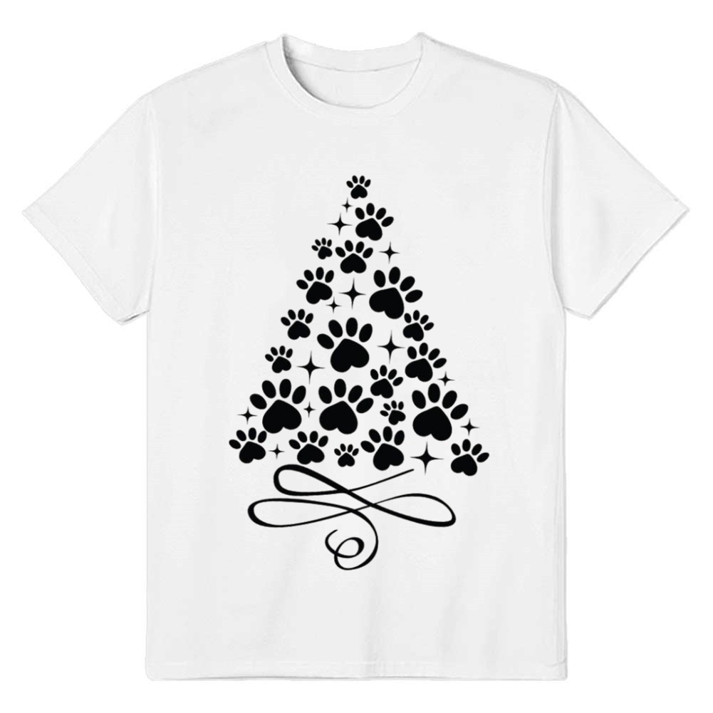 Adult Unisex Cat Paw Christmas Tree Xmas White Festival T-shirt