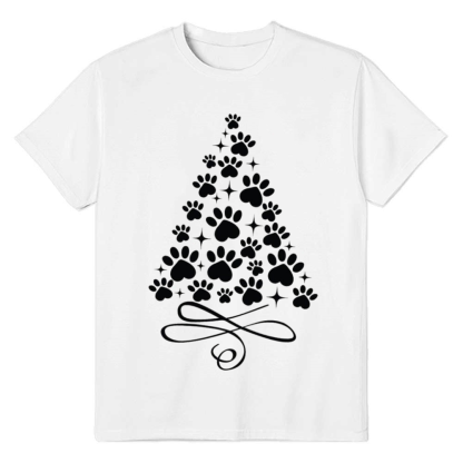 Adult Unisex Cat Paw Christmas Tree Xmas White Festival T-shirt