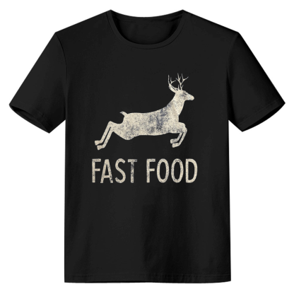 Adult Unisex Funny Joke Hunting Fast Food Deer Deer Black T-shirt