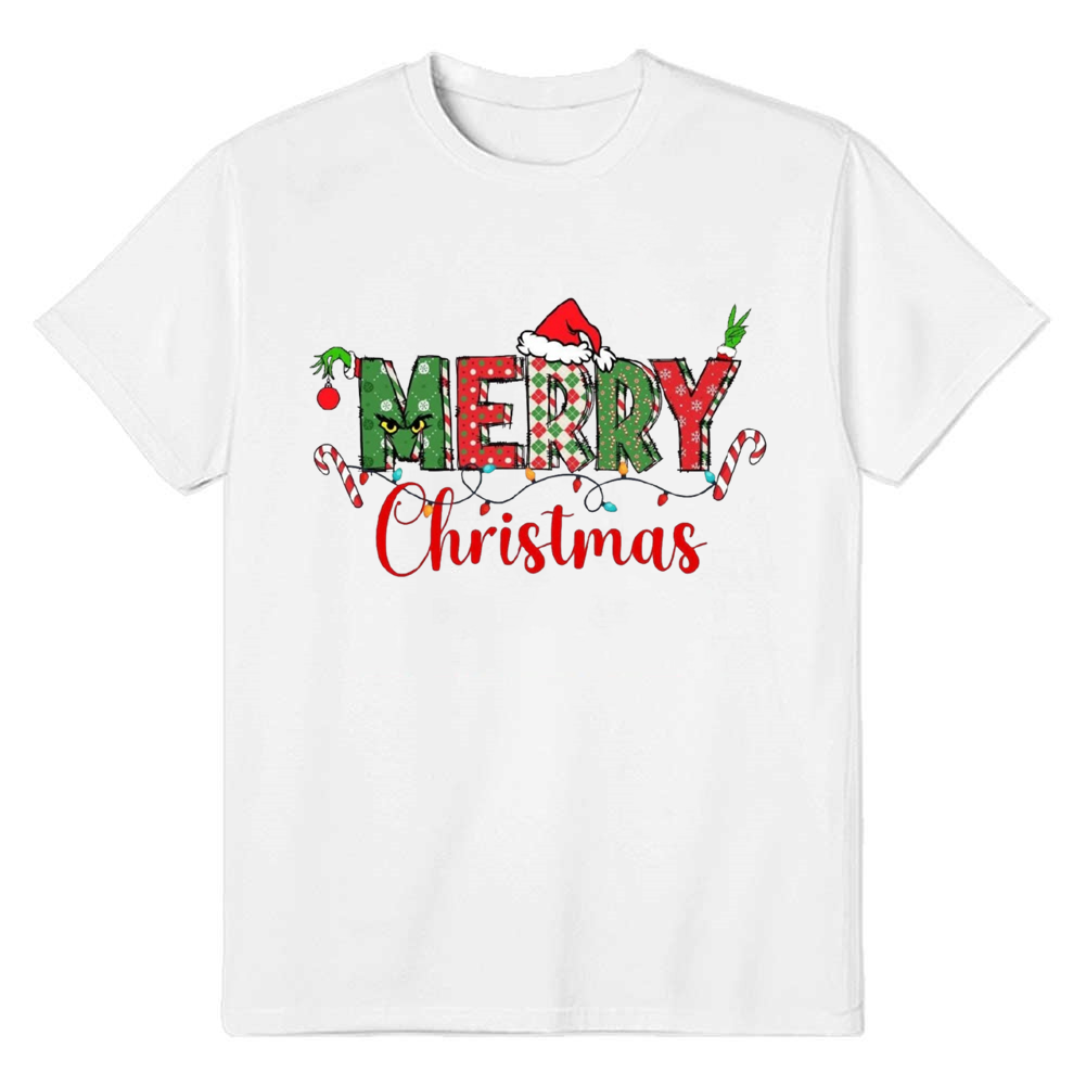 Adult Unisex Merry Christmas Festive Santa Hat White T-shirt