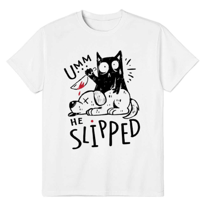 Adult Unisex Spooky Black Cat Murderous Cat Killer Holding Knife On Dog Pet Lover White T-shirt