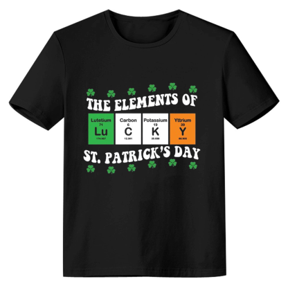 Adult Unisex Periodic Table Lucky St. Patrick's Day Black T-shirt