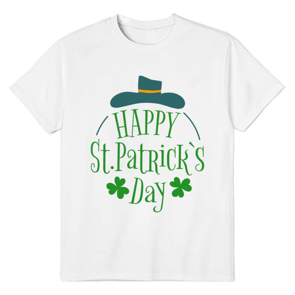 Adult Unisex Happy St. Patrick's Day Hat Clover White T-shirt