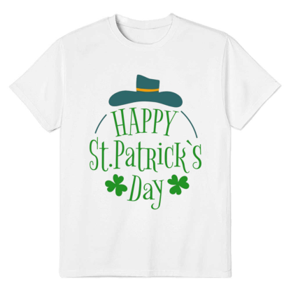 Adult Unisex Happy St. Patrick's Day Hat Clover White T-shirt