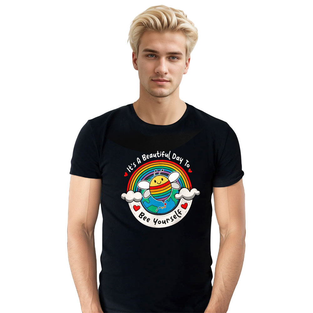 Adult Unisex Rainbow Bee Yourself Pride Month Black T-shirt Costume