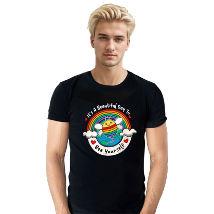 Adult Unisex Rainbow Bee Yourself Pride Month Black T-shirt Costume