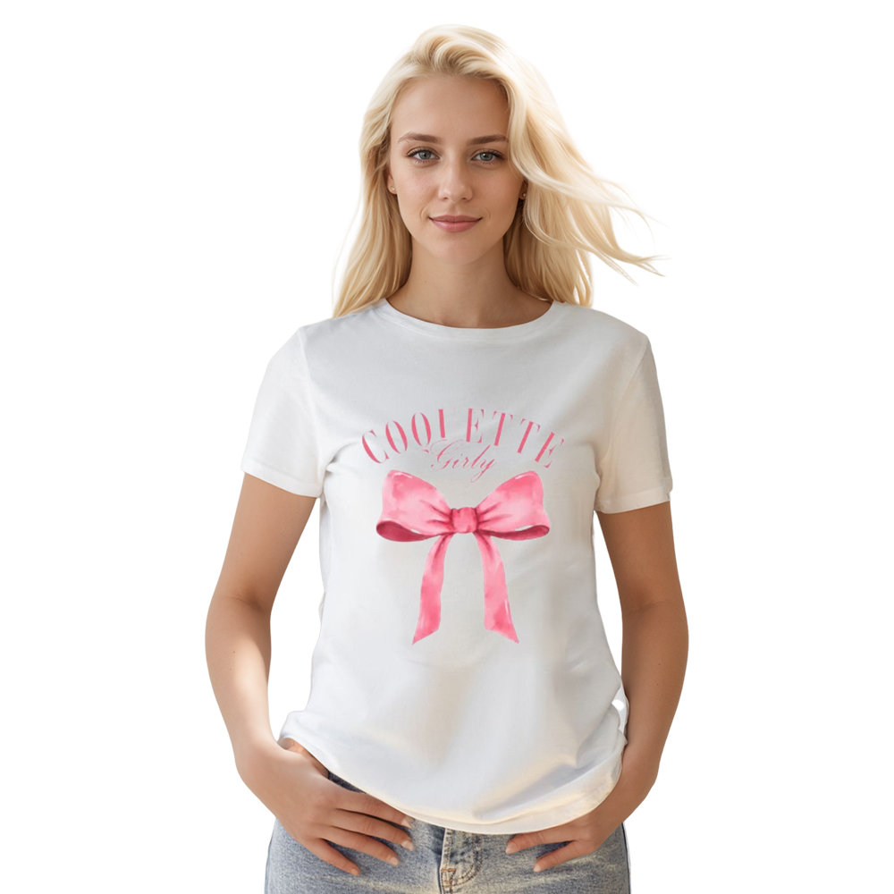 Adult Woman Summer Cute Bow Y2K Girl White T-shirt Costume
