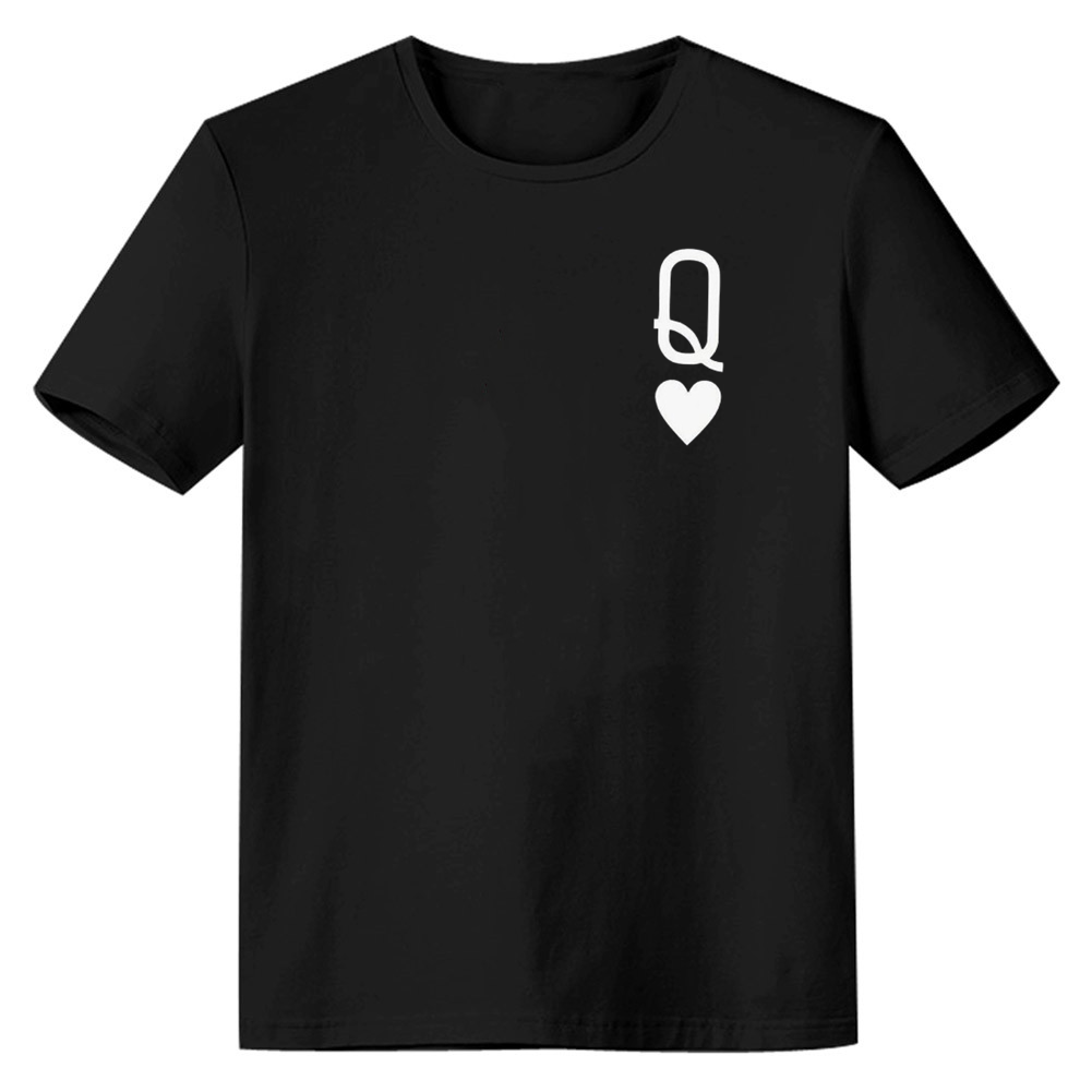 Adult Women's Summer Poker Print Letter Q Queen Black T-shirt Costume
