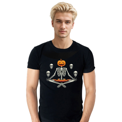 Adult Unisex Halloween Pumpkin Skull Black T-shirt Costume
