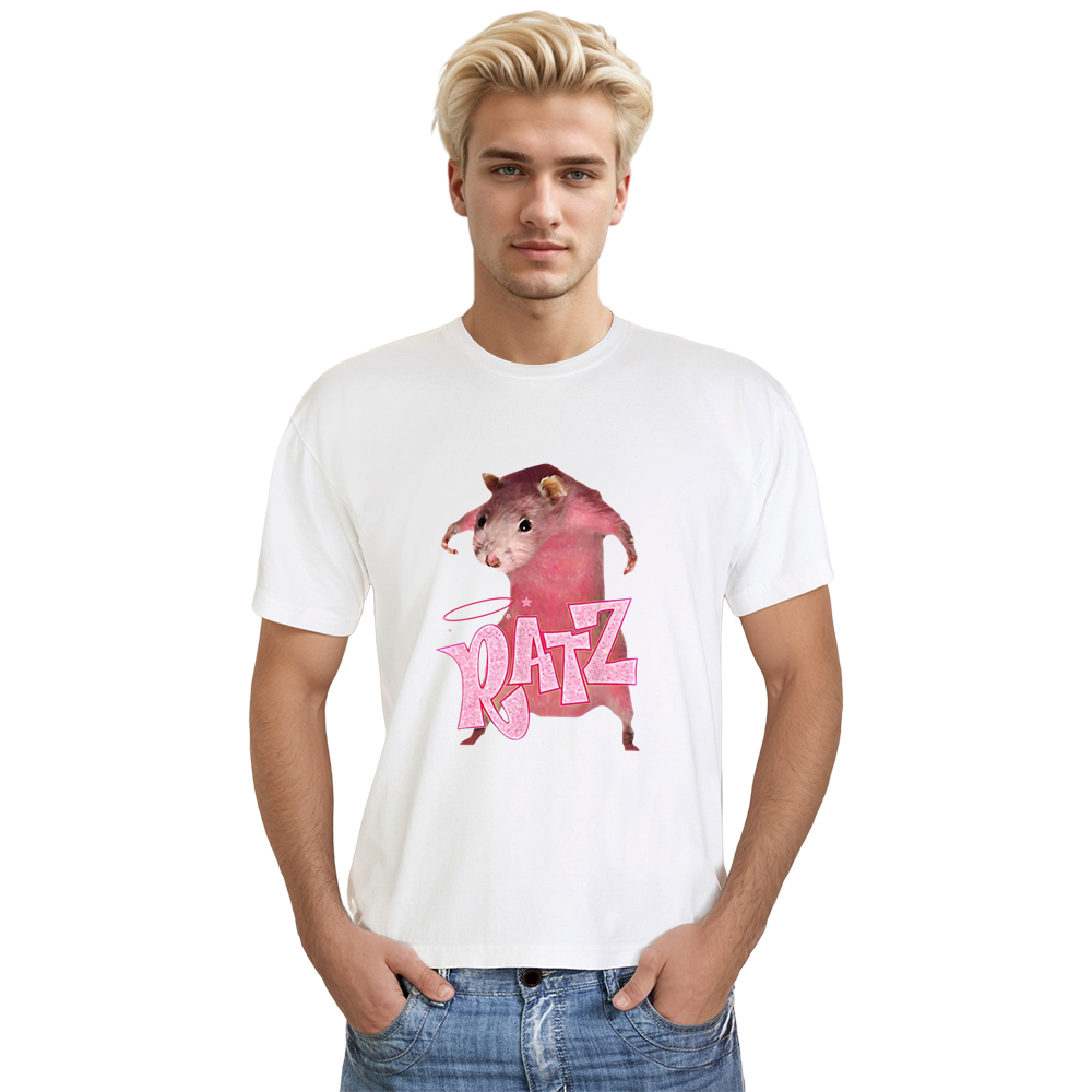 Adult Unisex Internet Pink Rat Meme Tee Trending White T-shirt Costume