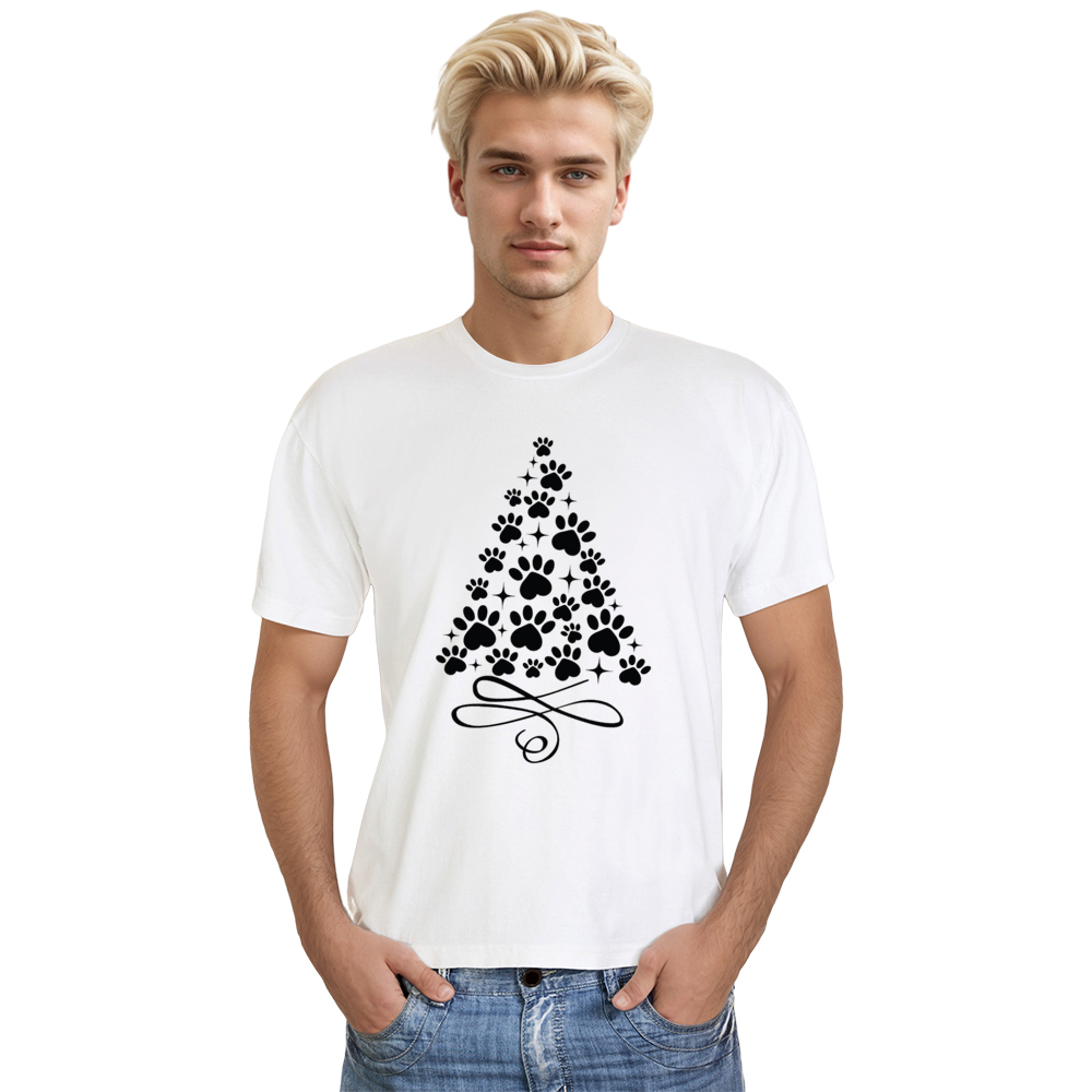 Adult Unisex Cat Paw Christmas Tree Xmas White Festival T-shirt