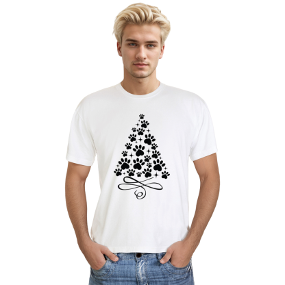 Adult Unisex Cat Paw Christmas Tree Xmas White Festival T-shirt