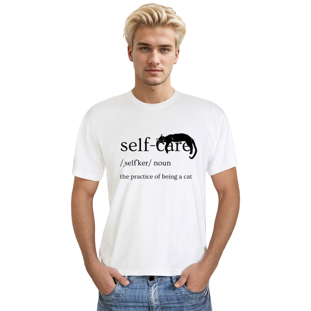 Adult Unisex Selfcare Affirmation Tee Funny Cat Pet Lover White T-shirt
