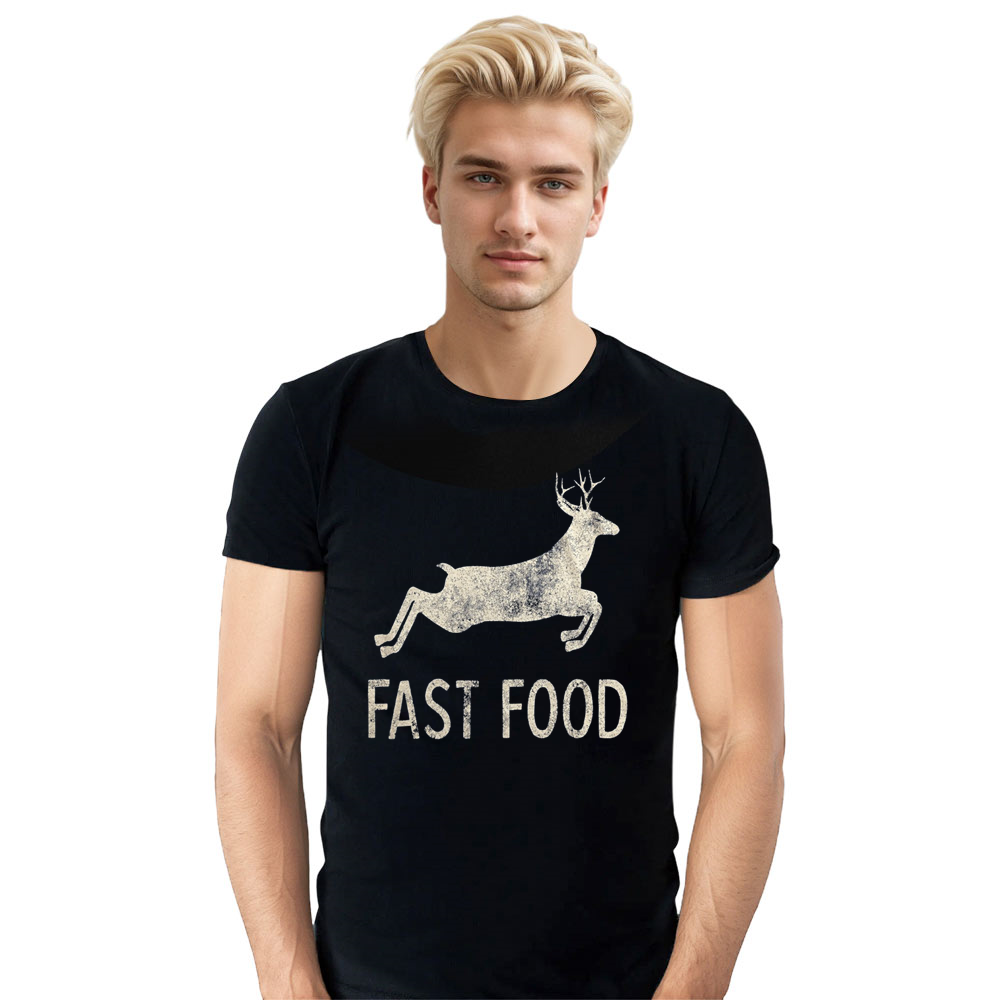 Adult Unisex Funny Joke Hunting Fast Food Deer Deer Black T-shirt