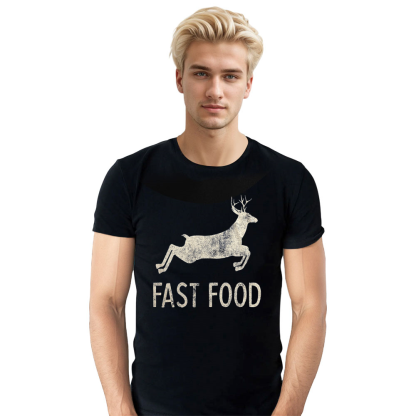 Adult Unisex Funny Joke Hunting Fast Food Deer Deer Black T-shirt