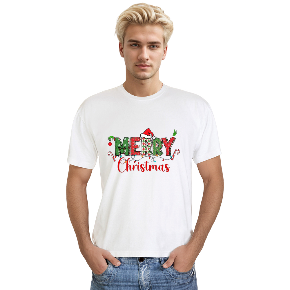 Adult Unisex Merry Christmas Festive Santa Hat White T-shirt