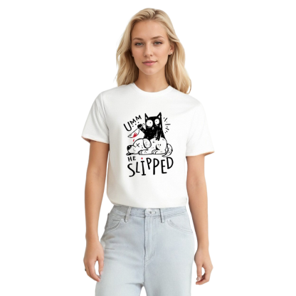 Adult Unisex Spooky Black Cat Murderous Cat Killer Holding Knife On Dog Pet Lover White T-shirt