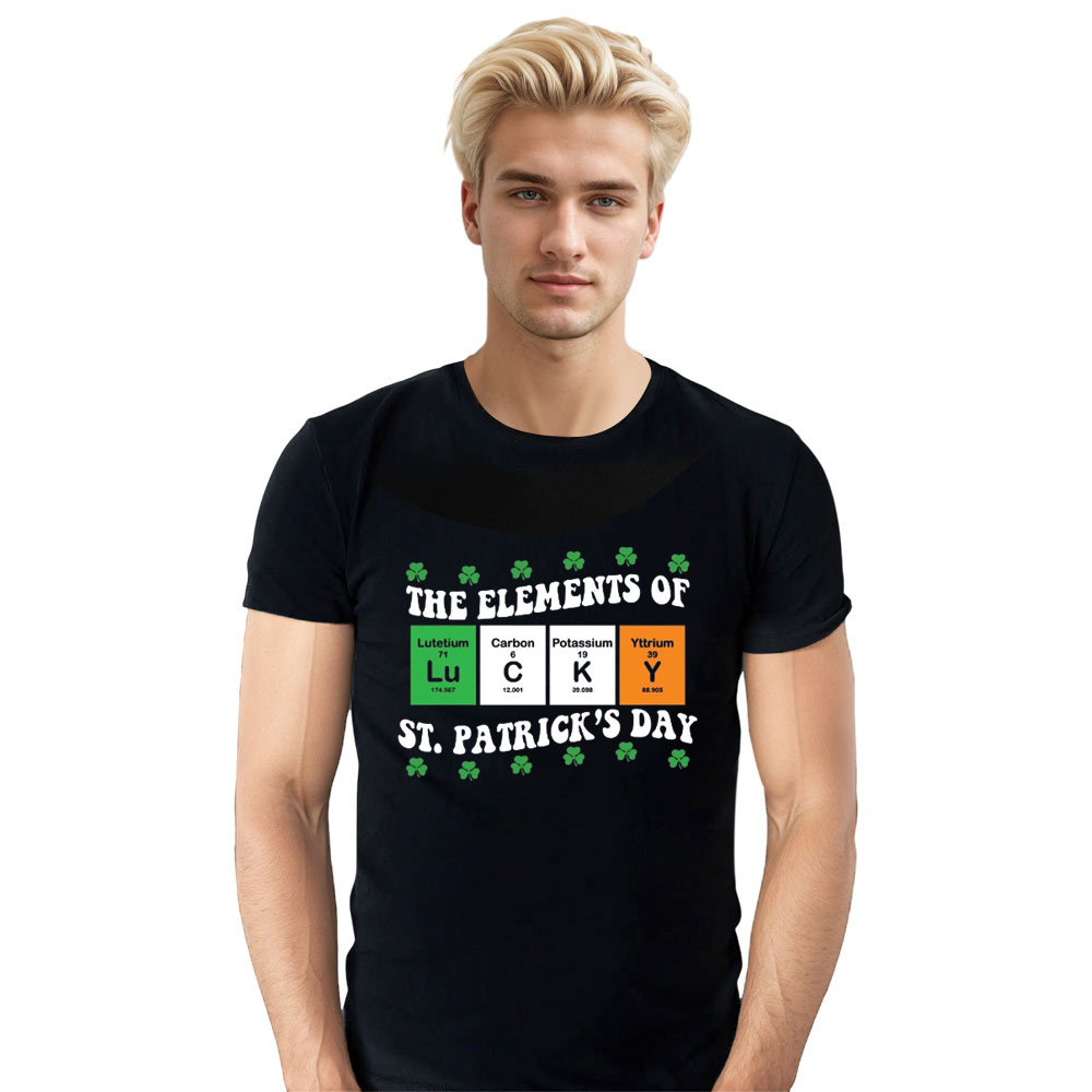 Adult Unisex Periodic Table Lucky St. Patrick's Day Black T-shirt