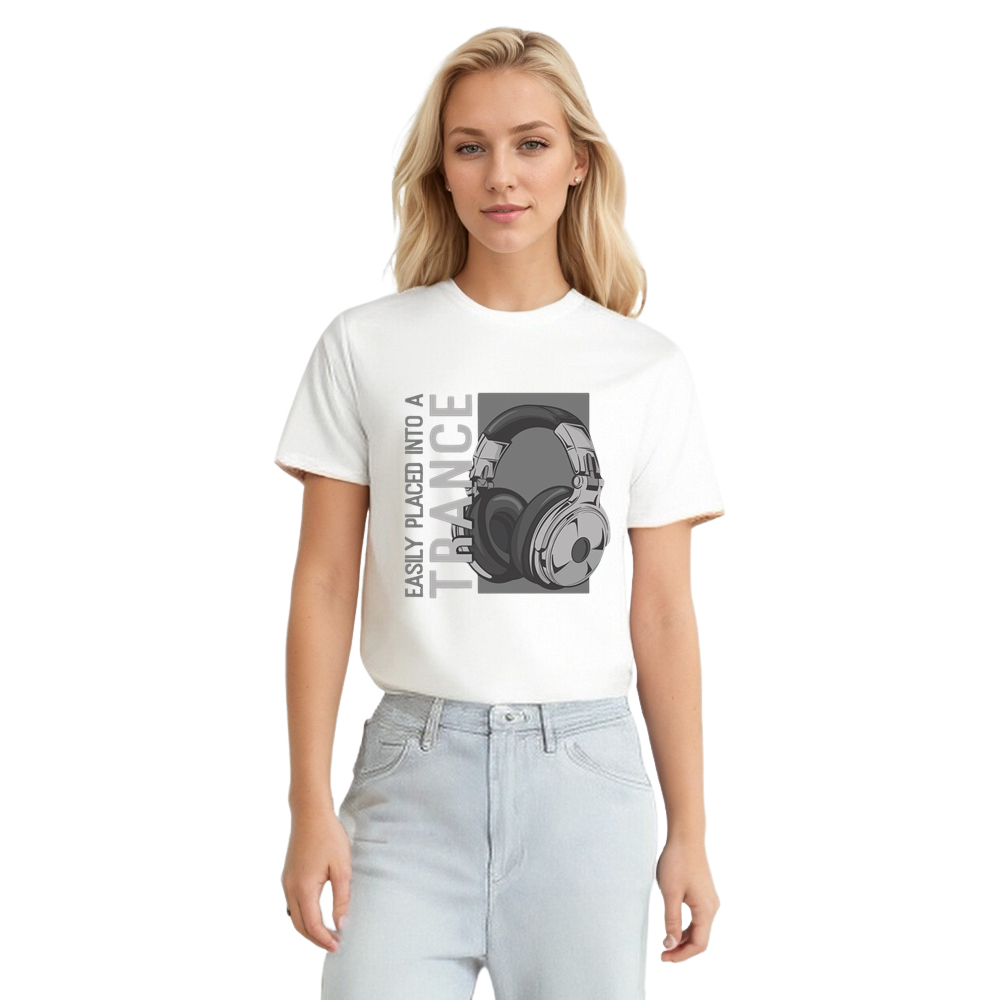 Adult Unisex Trance Music Headphones Music Lover White T-shirt