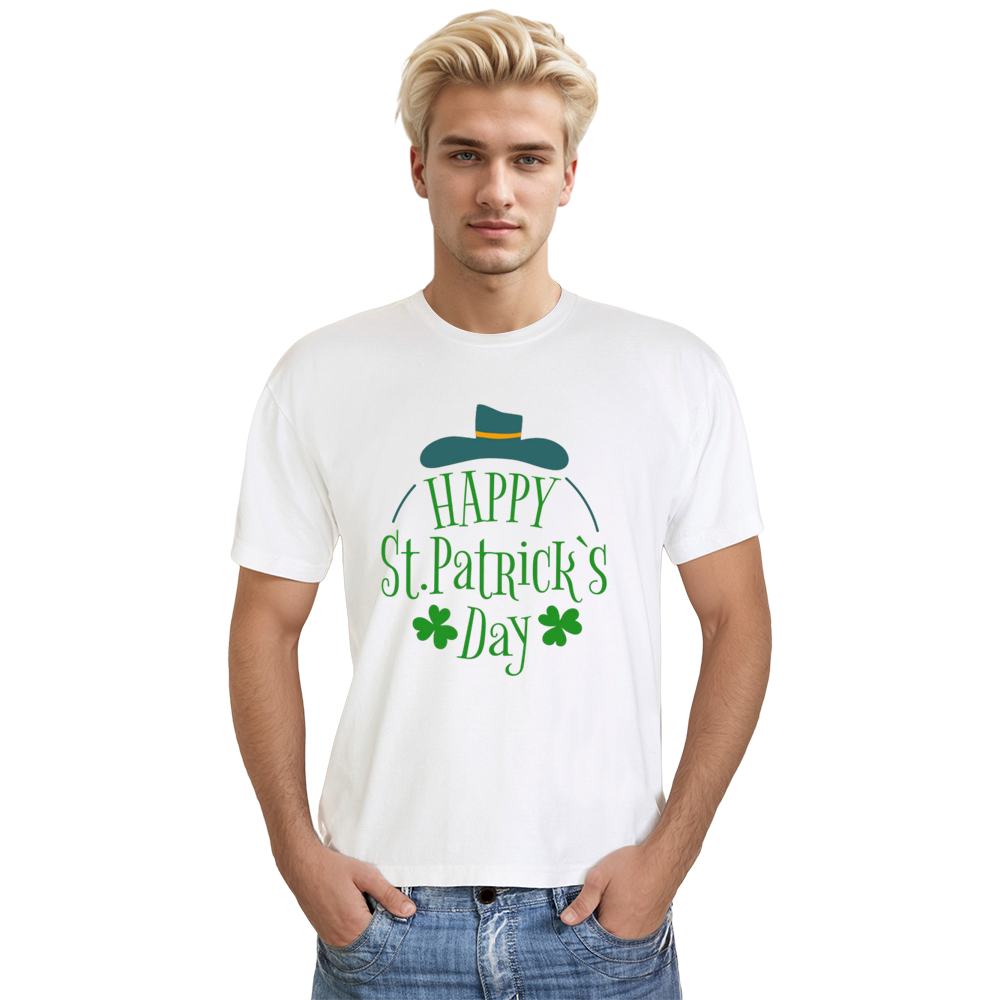 Adult Unisex Happy St. Patrick's Day Hat Clover White T-shirt