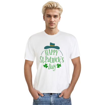 Adult Unisex Happy St. Patrick's Day Hat Clover White T-shirt