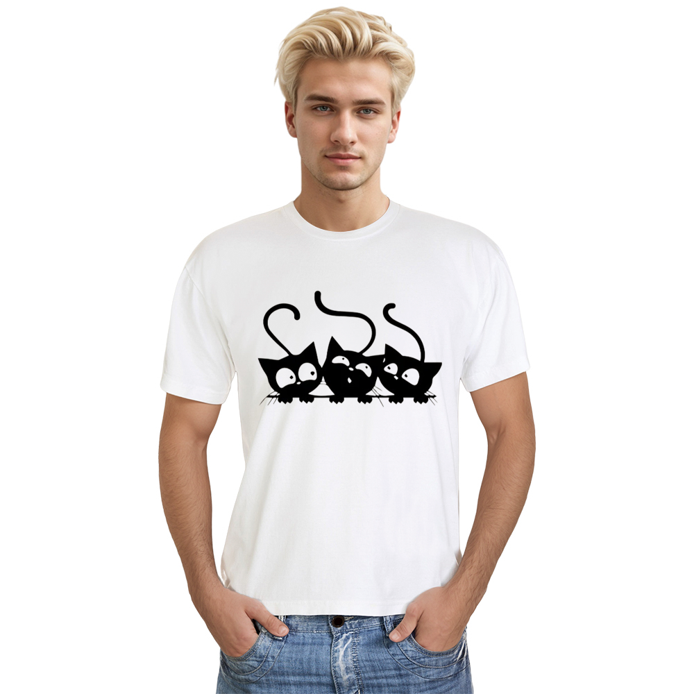 Adult Unisex Three Cat Face Pet Lover White T-shirt Costume