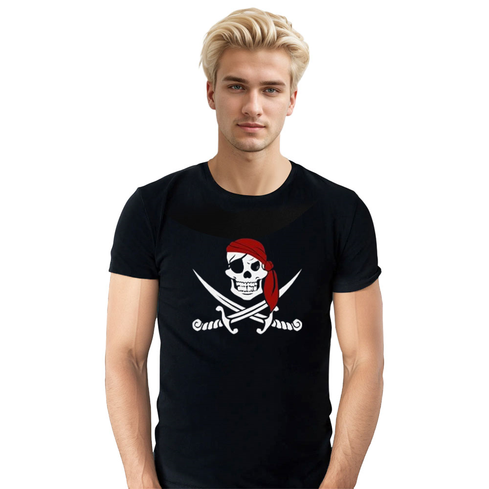 Adult Unisex Horror Pirate Skull Halloween Black T-shirt Costume