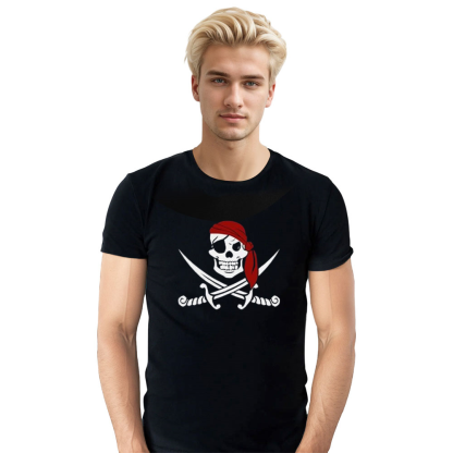 Adult Unisex Horror Pirate Skull Halloween Black T-shirt Costume
