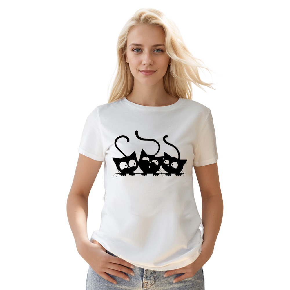 Adult Unisex Three Cat Face Pet Lover White T-shirt Costume
