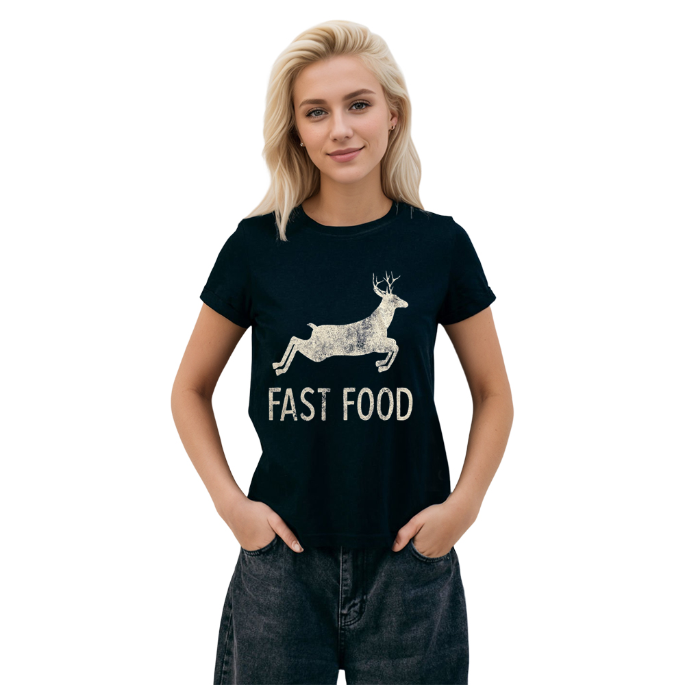 Adult Unisex Funny Joke Hunting Fast Food Deer Deer Black T-shirt