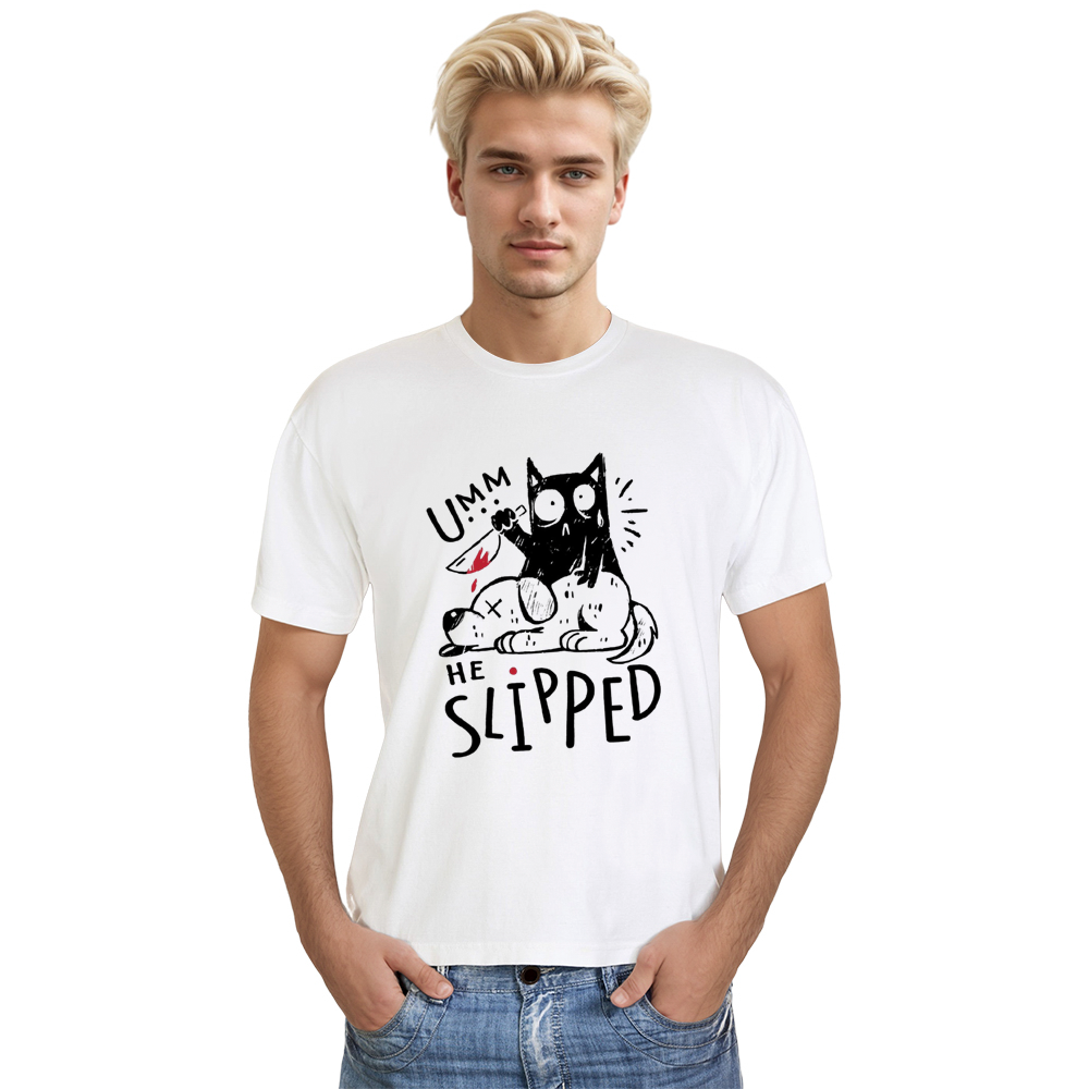 Adult Unisex Spooky Black Cat Murderous Cat Killer Holding Knife On Dog Pet Lover White T-shirt