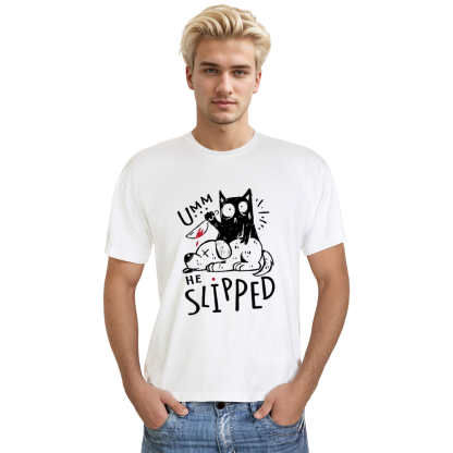 Adult Unisex Spooky Black Cat Murderous Cat Killer Holding Knife On Dog Pet Lover White T-shirt