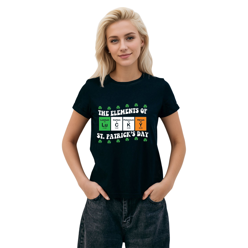 Adult Unisex Periodic Table Lucky St. Patrick's Day Black T-shirt