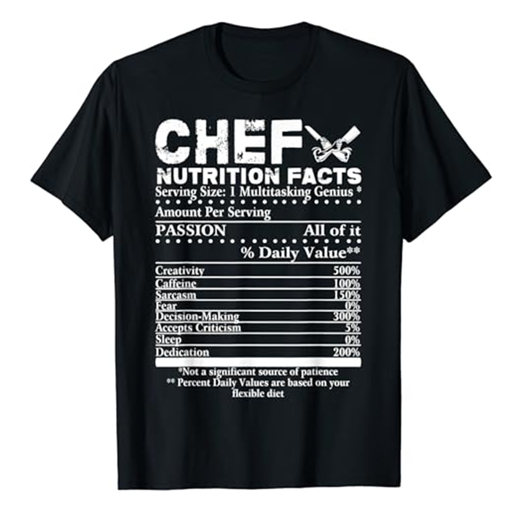 Adult Unisex Chef Nutrition Facts Food Lover Black Short Sleeve T-shirt Costume