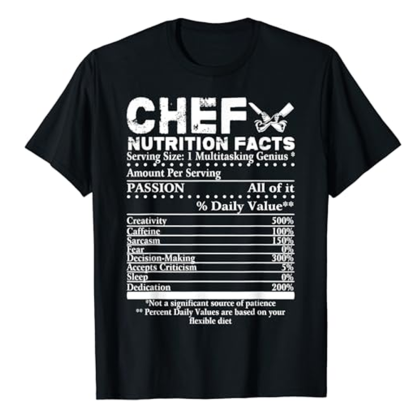 Adult Unisex Chef Nutrition Facts Food Lover Black Short Sleeve T-shirt Costume