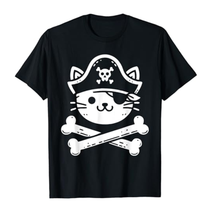 Adult Unisex Cute Pirate Cat Pirate Pet Lover Black T-shirt Costume