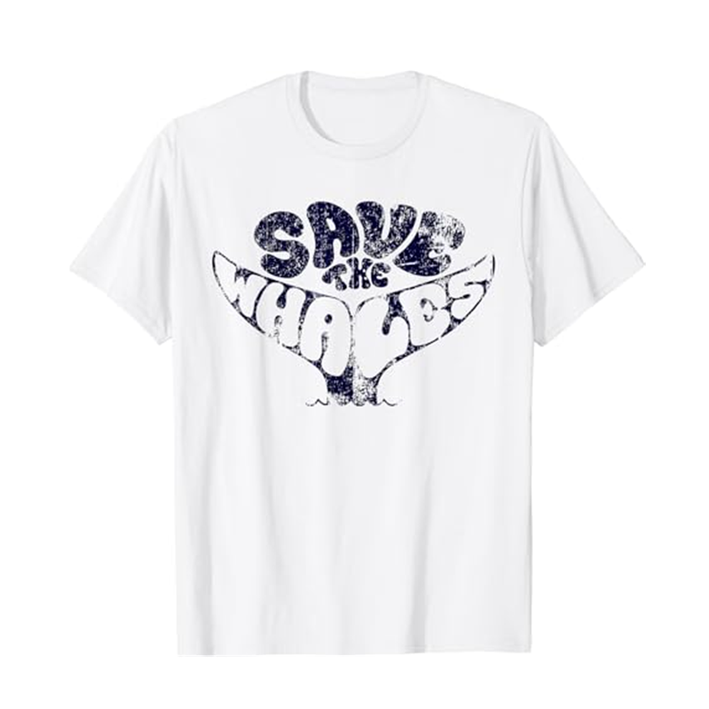 Adult Unisex Save The Whales Distressed Vintage Environmentalist White Short Sleeve T-shirt Outfits Top Costume