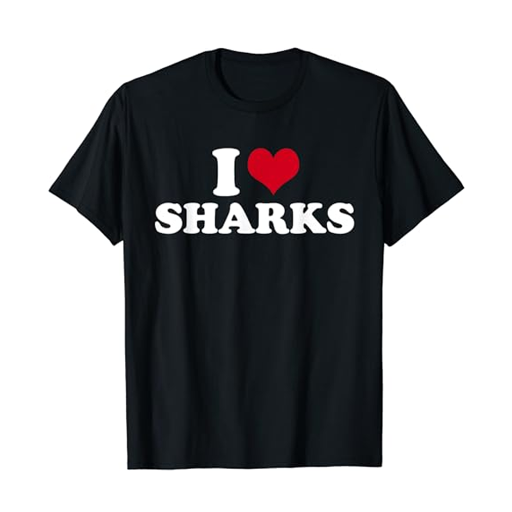 Adult I Love Sharks Letter Black Short Sleeve T-shirt Outfits Top Costume