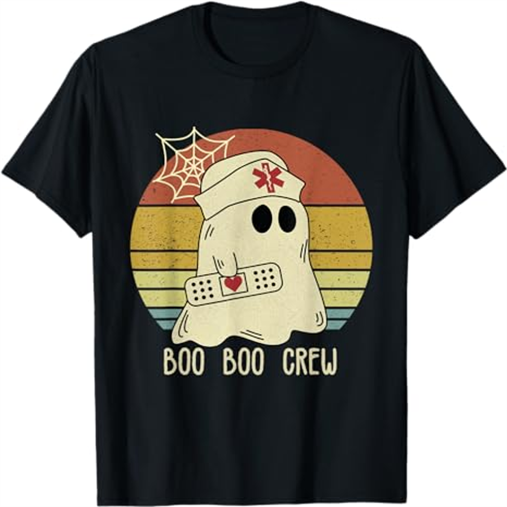 Adult Unisex Boo Boo Crew Nurse Ghost Shirts Halloween Black T-shirt Costume