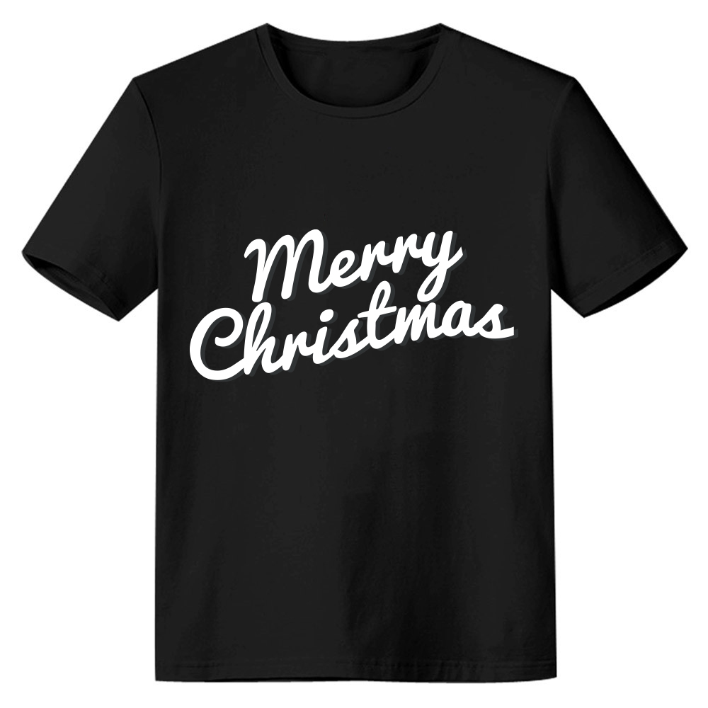 Adult Unisex Merry Christmas Xmas Letter Black Festival T-shirt