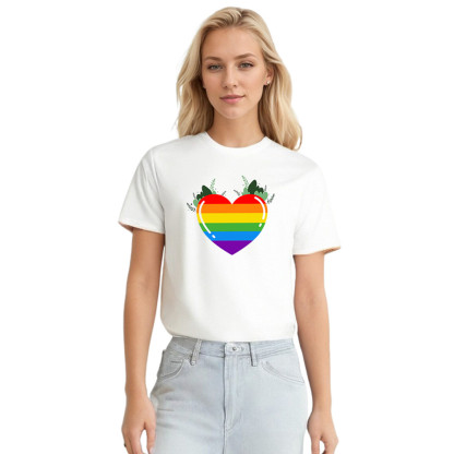 Adult Unisex Pride Month LGBT Rainbow Heart Wings White T-shirt Costume