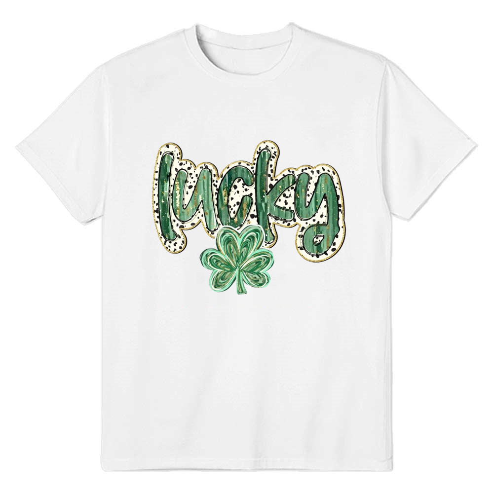 Glitter Lucky Shamrock Coquette Adult Unisex St. Patrick's Day White T-shirt