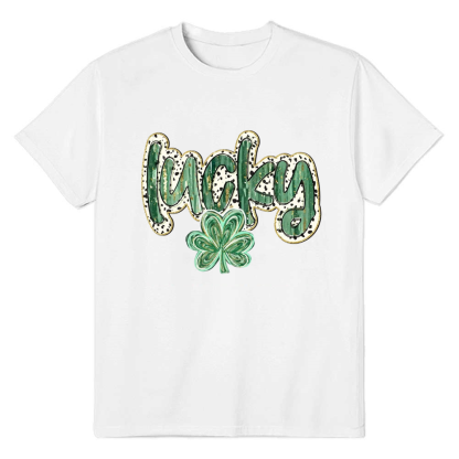 Glitter Lucky Shamrock Coquette Adult Unisex St. Patrick's Day White T-shirt