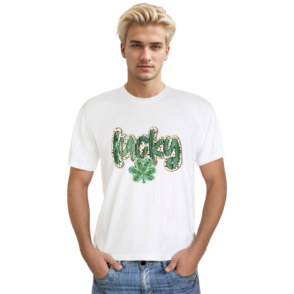 Glitter Lucky Shamrock Coquette Adult Unisex St. Patrick's Day White T-shirt