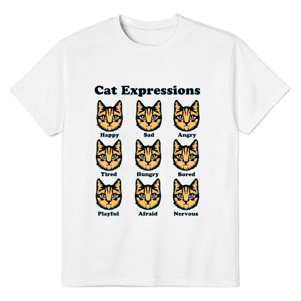 Adult Unisex Cat Expressions Pet Lover White T-shirt Costume