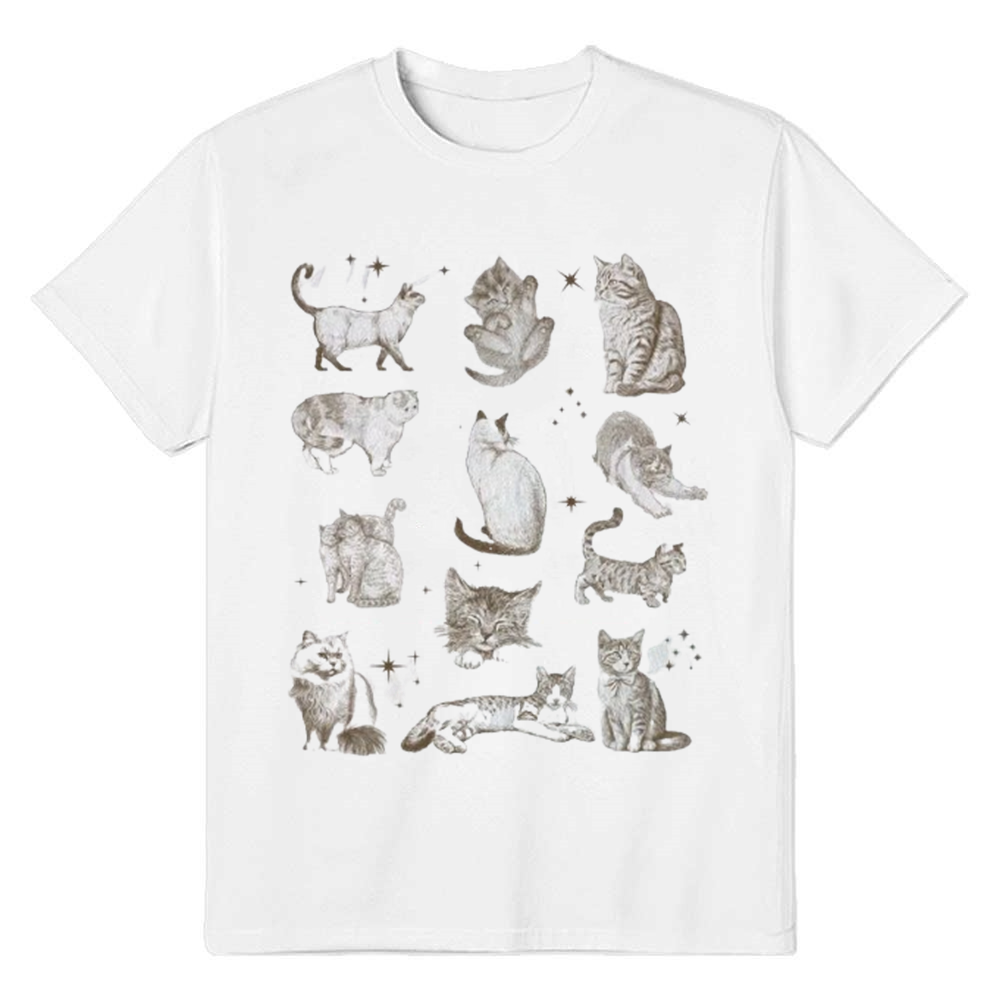 Adult Unisex Vintage 90s Tattoo Cat Pet Lover White T-shirt Costume